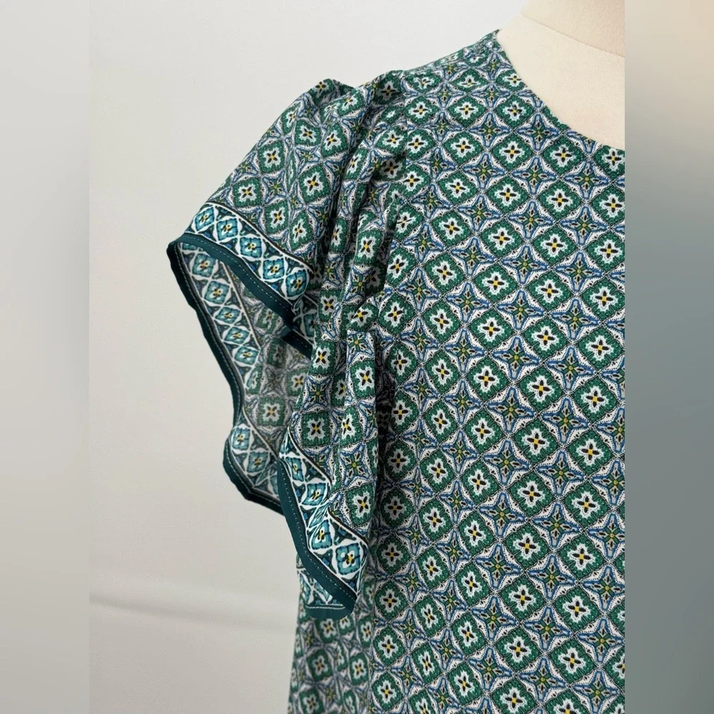 Max Studio Teal Geometric Print Flutter Sleeve Boho Wide Leg Jumpsuit Size XL - Picture 3 of 14